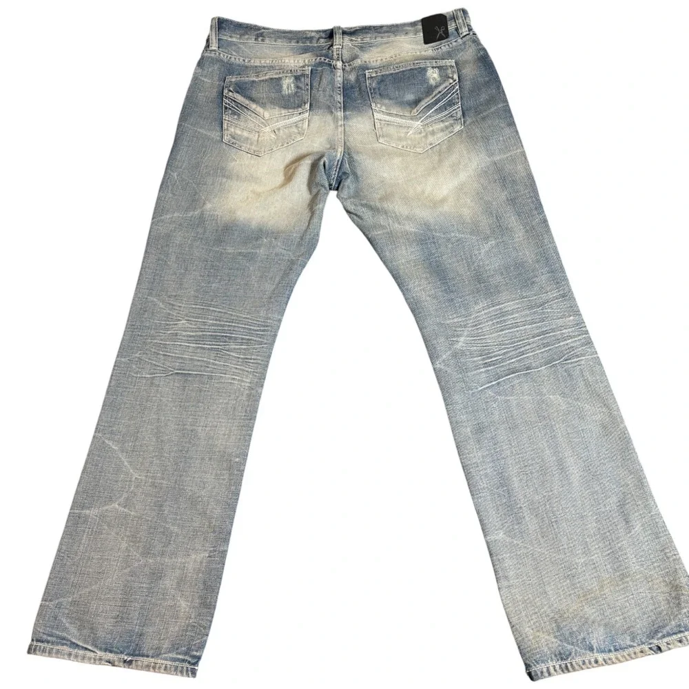 Marc Ecko DEADLY THREADS Jeans Men's 39X33 Straight Distressed Denim Cut and Sew
